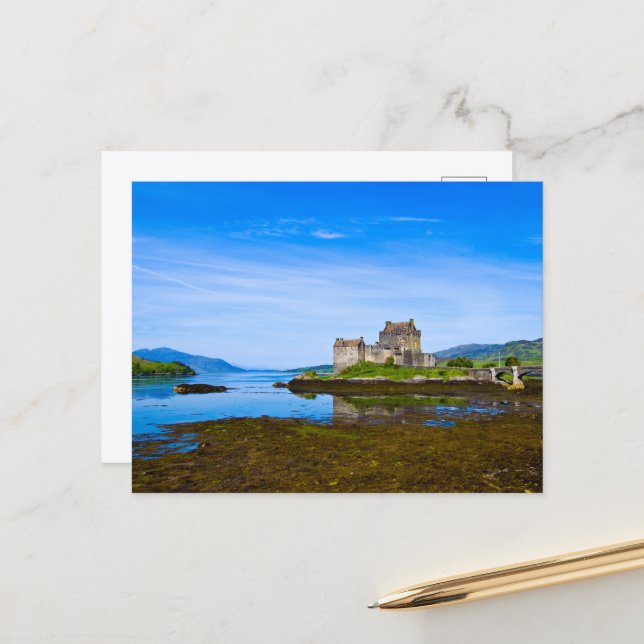 Carte postale du château d'Eilean Donan, Écosse (Devant/Arrière en situation)
