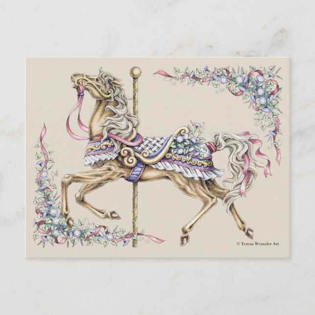 Carte postale du cheval de carrousel de printemps (Devant)