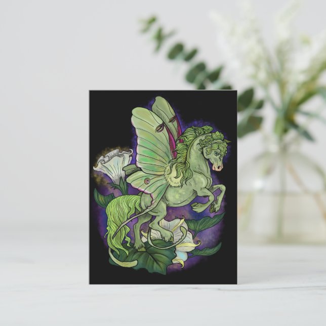 Carte postale du cheval de fée de la lune papillon (Debout devant)