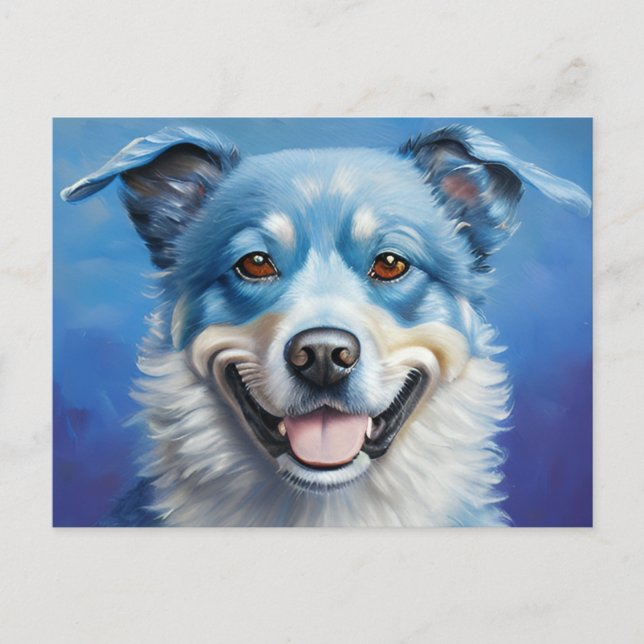Carte postale du chien souriant bleu (Devant)