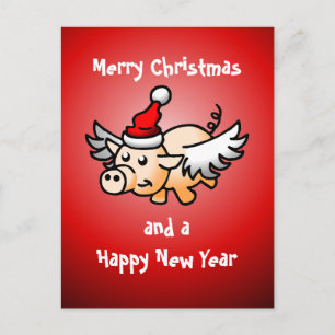 Carte postale du cochon de Noël volant