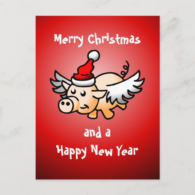 Carte postale du cochon de Noël volant (Devant)