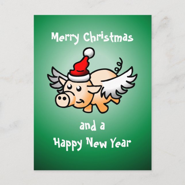 Carte postale du cochon de Noël volant (Devant)