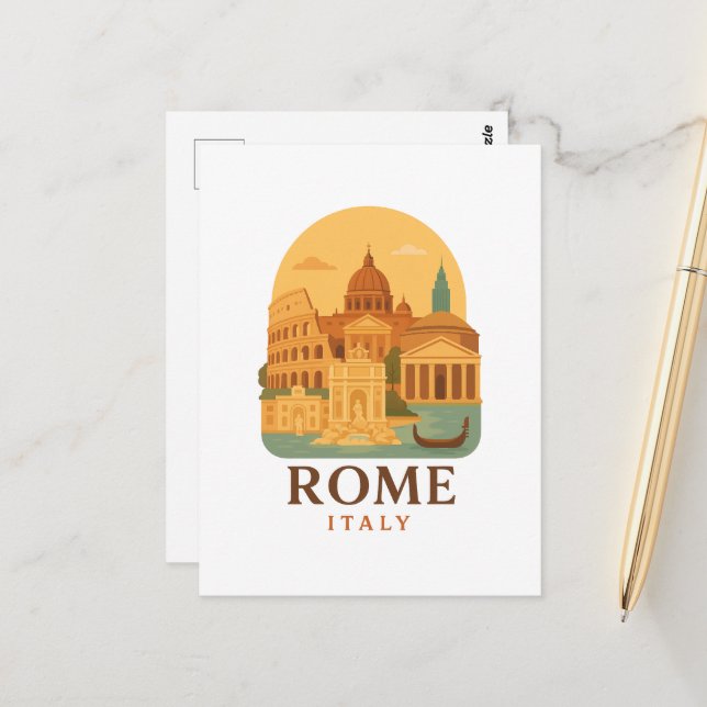 Carte postale du Colosseum et du Panthéon de Rome  (Devant/Arrière en situation)