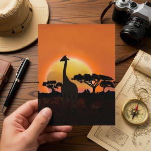 Carte postale du coucher de soleil avec girafe F