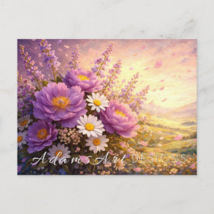 Carte postale du coucher de soleil de la pivoine e