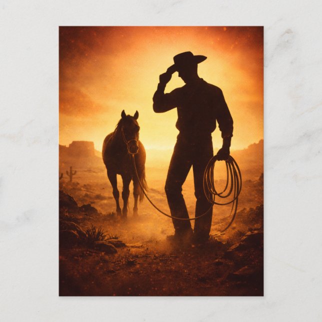 Carte postale du coucher de soleil du cow-boy de l (Devant)