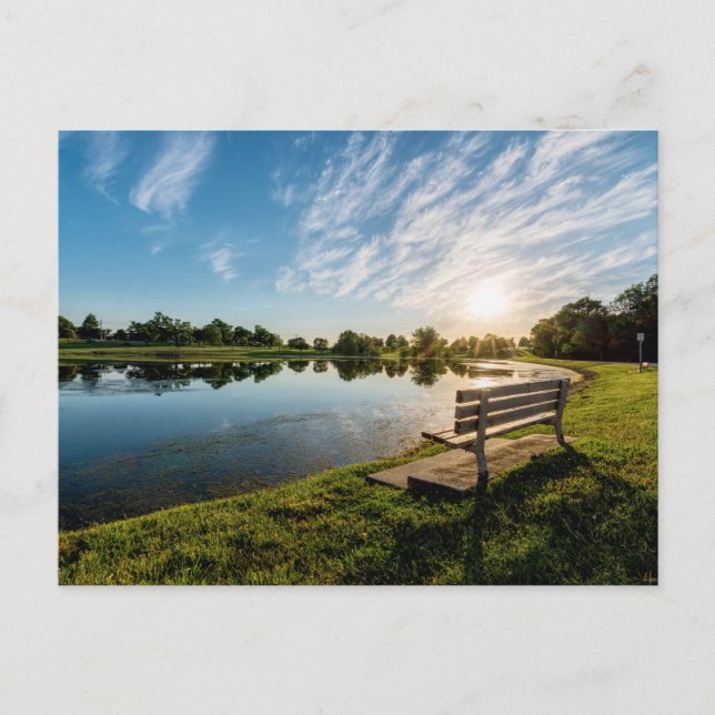 Carte postale du coucher de soleil sur un banc du  (Devant)