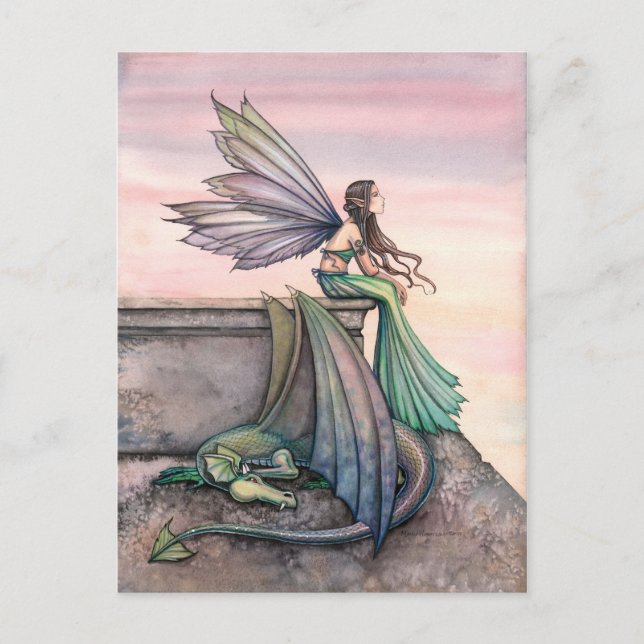 Carte postale du dragon fée du crépuscule enchanté (Devant)