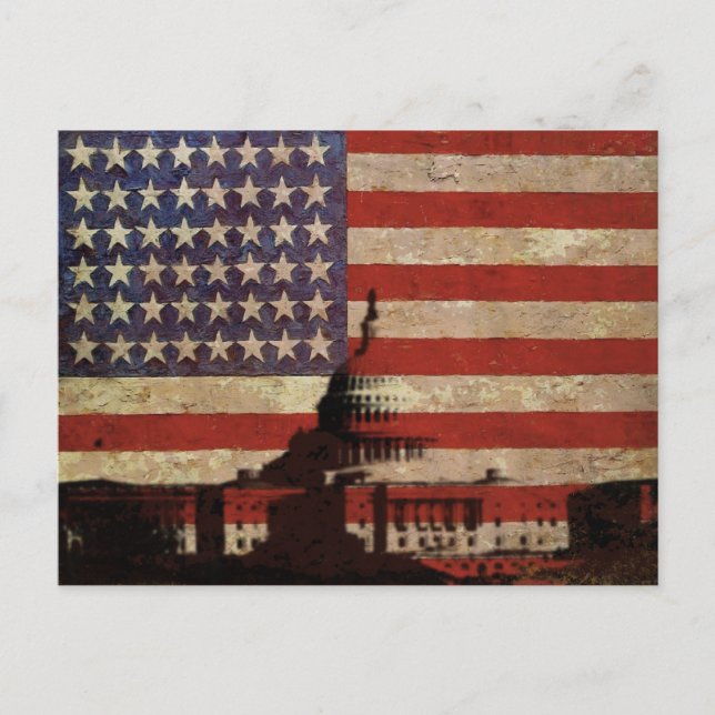 Carte postale du drapeau américain avec silhouette (Devant)