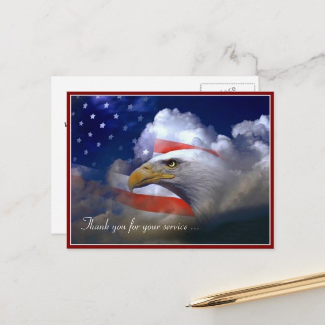 Carte postale du drapeau américain et de l'aigle p (Devant/Arrière en situation)
