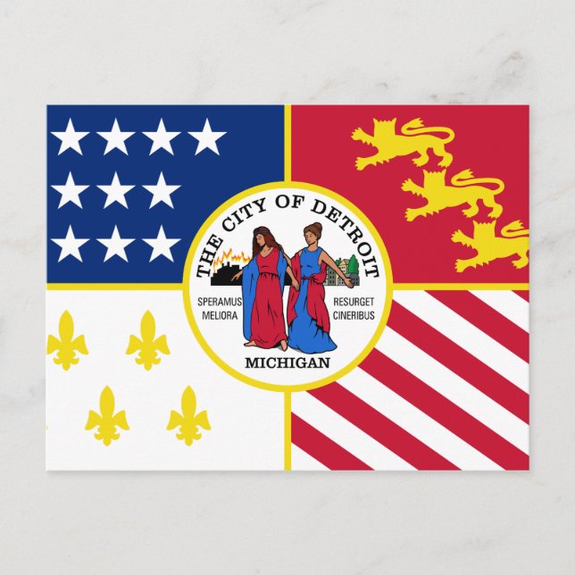 Carte postale du drapeau de Détroit, Michigan (Devant)