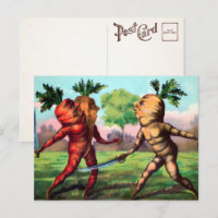 Carte postale du duel de carottes victoriennes