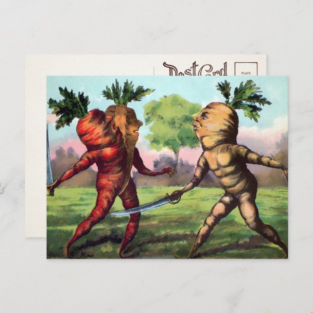 Carte postale du duel de carottes victoriennes  (Devant / Derrière)