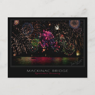Carte postale du feu d'artifice du pont Mackinac