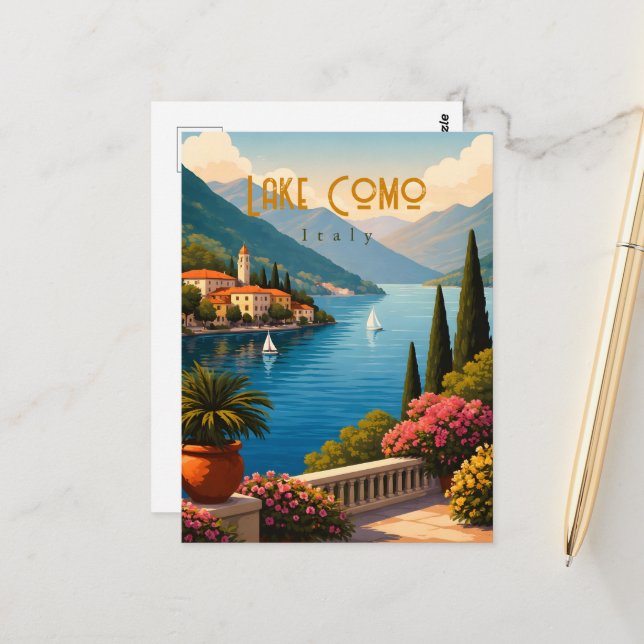 Carte postale du lac de Côme Italie (Devant/Arrière en situation)