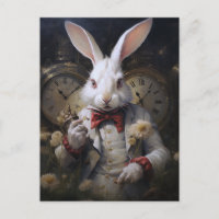 Carte postale du lapin blanc toujours en retard