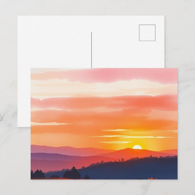 Carte postale du lever et du coucher de soleil dor (Devant / Derrière)