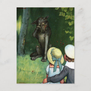 Carte postale du loup du petit chaperon rouge