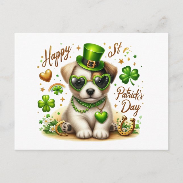 Carte postale du mignon St. Patrick's Day Chiot (Devant)