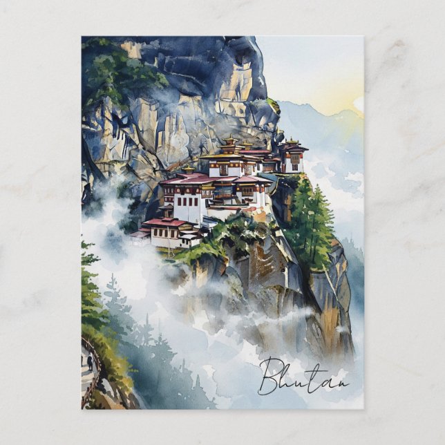 Carte postale du monastère du nid de tigre du Bhou (Devant)