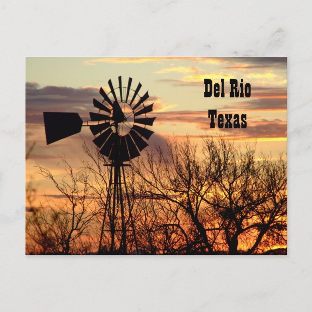Carte postale du moulin à vent Del Rio Texas (Devant)