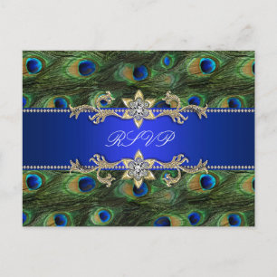 Carte postale du paon RSVP de bleu royal