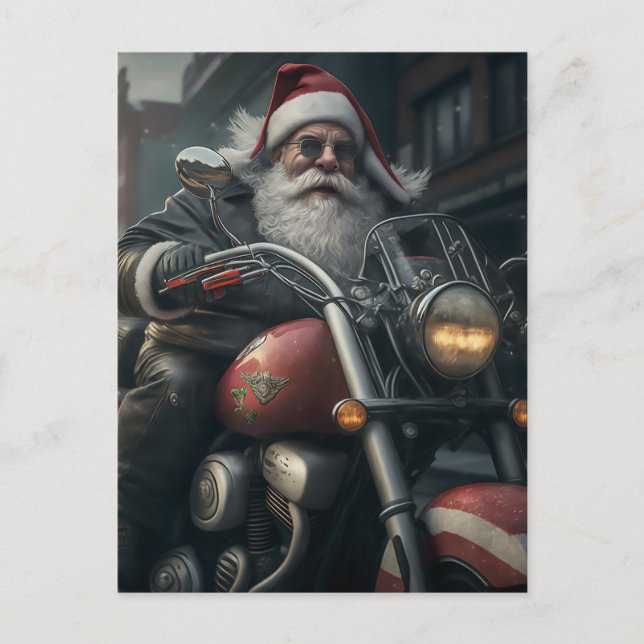 CARTE POSTALE DU PÈRE NOËL À MOTOCYCLETTE (Devant)