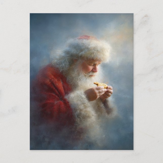 Carte postale du Père Noël mangeant des biscuits (Devant)