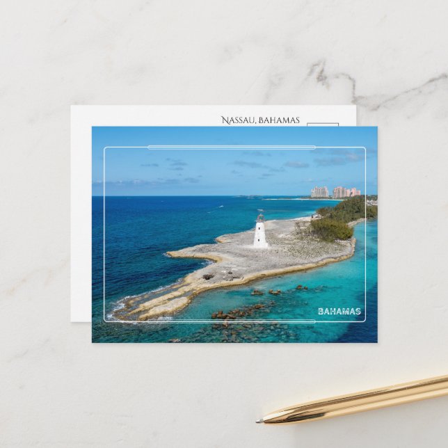 Carte postale du phare de Nassau Bahamas (Devant/Arrière en situation)