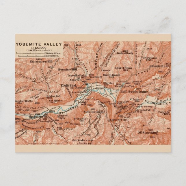 Carte postale du plan de la vallée de Yosemite (Devant)