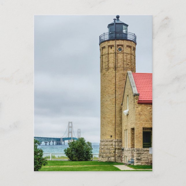 Carte postale du pont et du phare de Mackinac (Devant)
