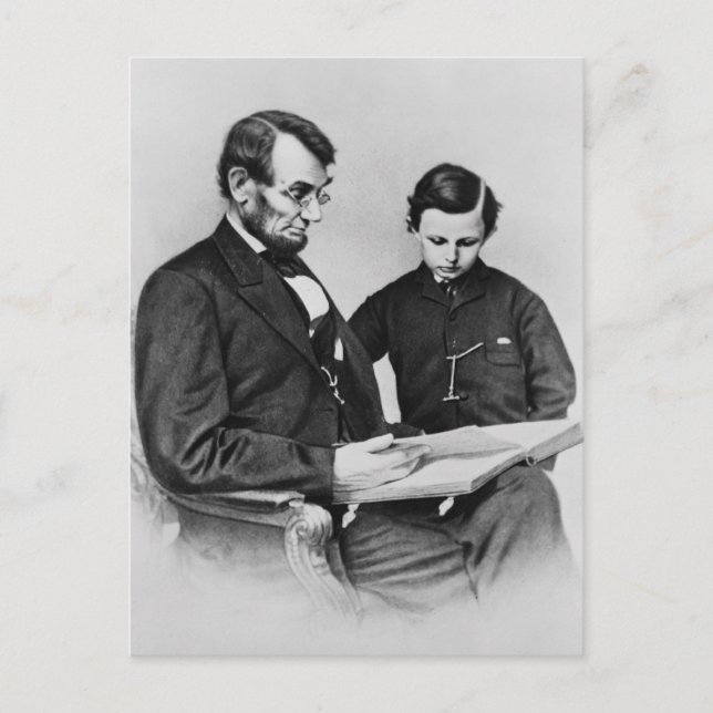Carte postale du président Lincoln - Lecture avec  (Devant)