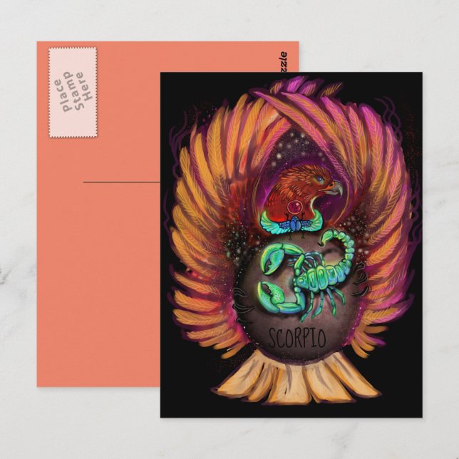 Carte postale du signe du zodiaque Scorpion (Devant / Derrière)