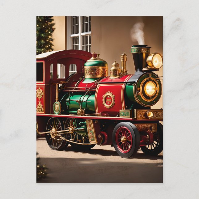 carte postale du train de Noël steampunk (Devant)