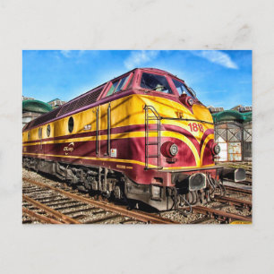 Carte postale du train Locomotive rouge et jaune
