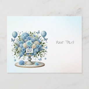 Carte postale du vase floral bleu blanc