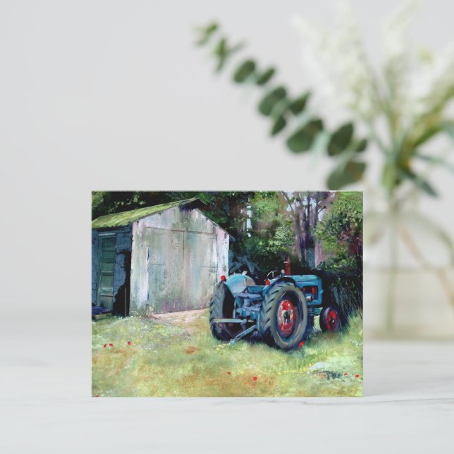 Carte postale du vieux tracteur (Debout devant)
