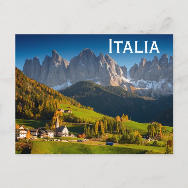 Carte postale du village de Dolomites avec le text (Devant)