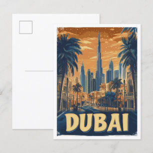 Carte Postale Dubaï EAU Art Vintage Illustration Voyage