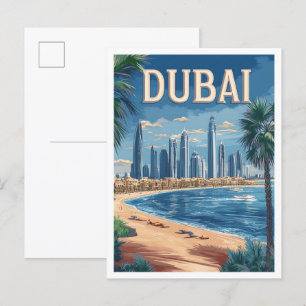 Carte Postale Dubaï EAU Art Vintage Illustration Voyage