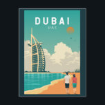 Carte Postale Dubaï Émirats arabes unis Art de voyage rétro<br><div class="desc">Conception d'art vectoriel de Dubaï. Dubaï est une ville et un émirat des Émirats arabes unis connus pour leur shopping de luxe,  leur architecture ultramoderne et leur scène nocturne animée.</div>