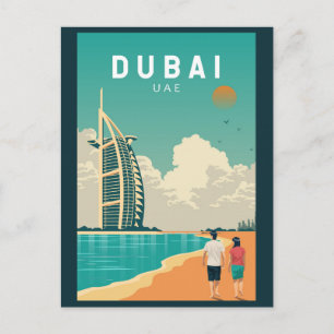 Carte Postale Dubai Émirats Arabes Unis Retro Art Voyage