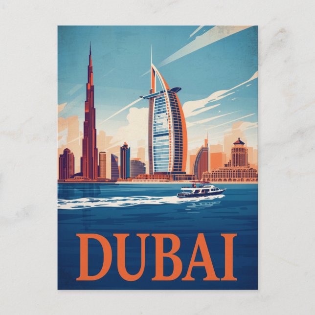 Carte Postale Dubai Marina Skyline & Boat Retro (Devant)