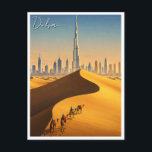 Carte Postale Dubai Skyline Desert Camels Travel<br><div class="desc">Dubaï, métropole étincelante des Emirats Arabes Unis, est réputée pour son horizon futuriste, son style de vie luxueux et ses attractions incomparables. Sortie du désert le long du golfe Arabo-Persique, Dubaï allie harmonieusement innovation moderne et riche patrimoine culturel. Des monuments emblématiques comme la Burj Khalifa, le plus haut bâtiment du...</div>