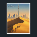 Carte Postale Dubai Skyline Desert Camels Travel<br><div class="desc">Dubaï, métropole étincelante des Emirats Arabes Unis, est réputée pour son horizon futuriste, son style de vie luxueux et ses attractions incomparables. Sortie du désert le long du golfe Arabo-Persique, Dubaï allie harmonieusement innovation moderne et riche patrimoine culturel. Des monuments emblématiques comme la Burj Khalifa, le plus haut bâtiment du...</div>