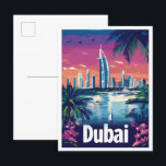 Carte Postale Dubai United Arab Emirates Travel Illustration<br><div class="desc">Dubaï Émirats Arabes Unis Art Retro Vintage lieu de voyage illustration</div>