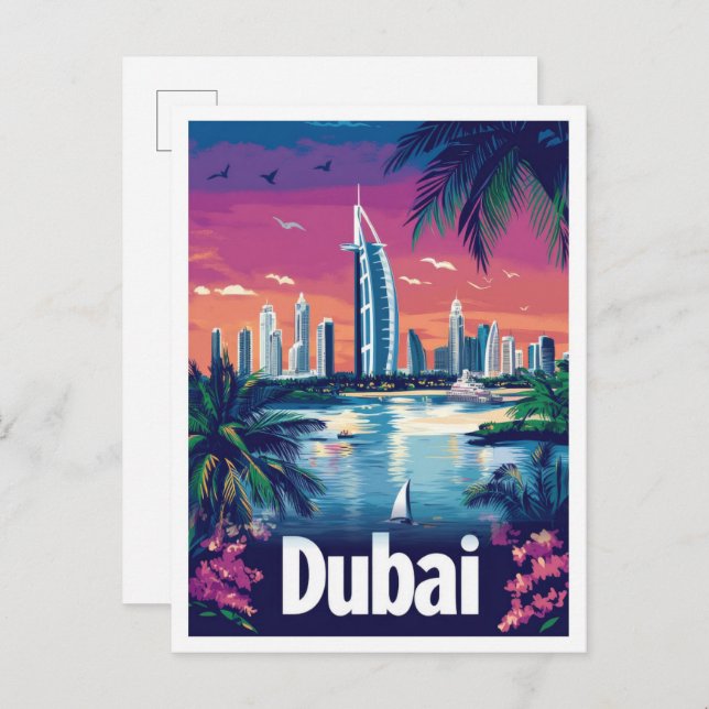 Carte Postale Dubai United Arab Emirates Travel Illustration (Devant / Derrière)