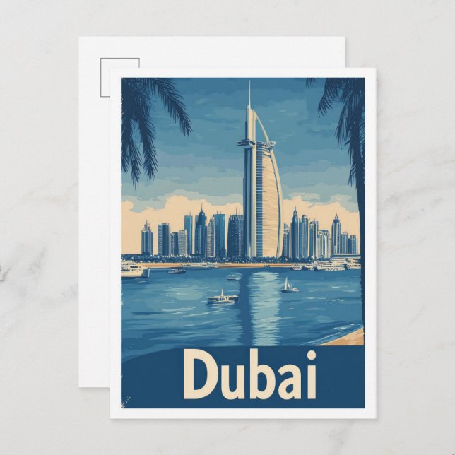 Carte Postale Dubai United Arab Emirates Travel Illustration (Devant / Derrière)