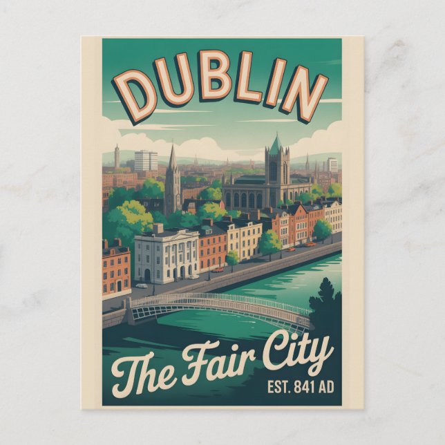 Carte Postale Dublin Irlande Cité de Style Rétro Voyage (Devant)